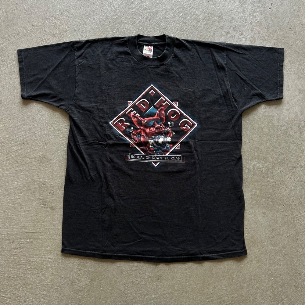 Vintage 90s Red Hog Shirt Size XXL Black Biker Pig Iron Squeal Motorcycle